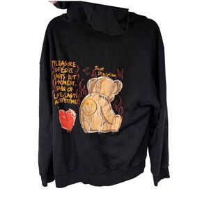 Trust Discipline Black Print Teddy Bear Hoodie  Pullover Sweatshirt
